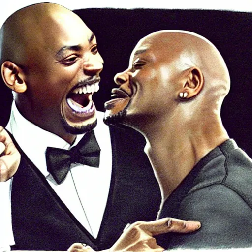 Prompt: pencil sketch of Dave Chappelle slapping Will Smith at the Oscars, highly detailed, award winning art