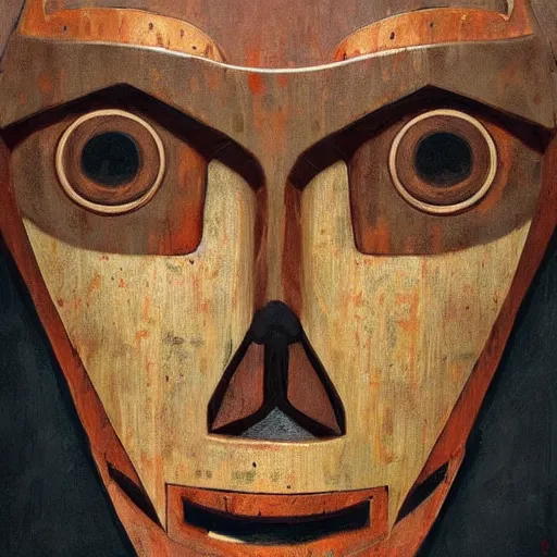 Prompt: wooden mask with four eye holes, symmetrical, oil painting, by Greg Rutkowski