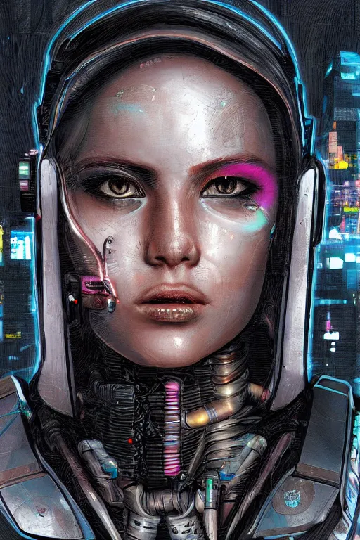 Image similar to a close - up portrait of a cyberpunk cyborg girl, by raphael, rule of thirds