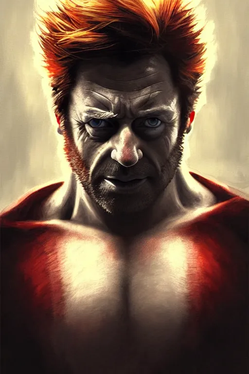 Image similar to Boris Johnson as Wolverine, portrait, X man costume, highly detailed, digital painting, artstation, concept art, smooth, sharp focus, illustration, cinematic lighting, art by artgerm and greg rutkowski and alphonse mucha