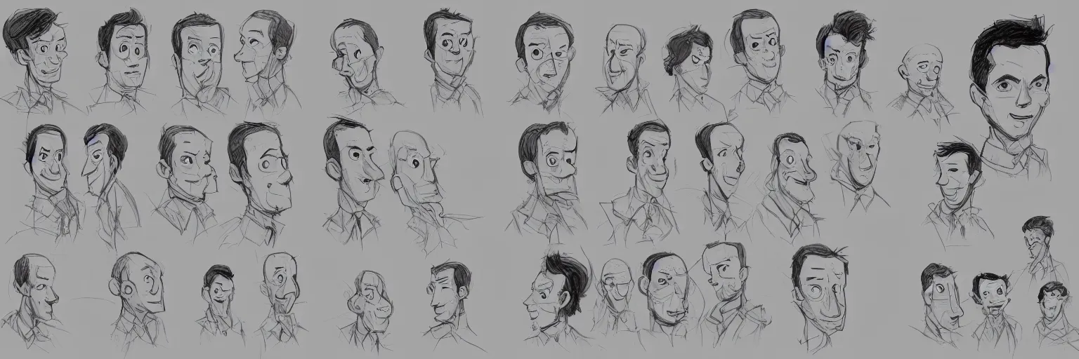 Image similar to character study of julian lage and jim parsons, clear faces, innocent, naive, character sheet, fine details, concept design, contrast, kim jung gi, pixar and da vinci, trending on artstation, 8 k, full body and head, turnaround, front view, back view, ultra wide angle