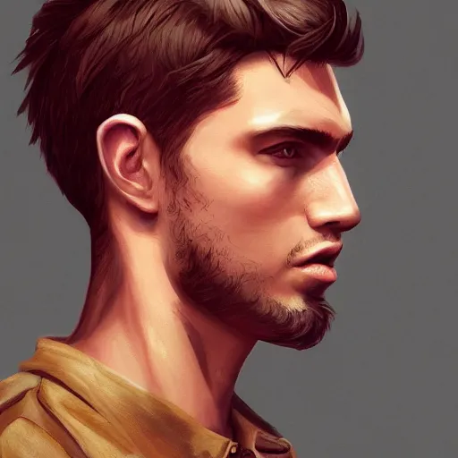 Image similar to a portrait of a handsome, rebellious, young man, highly detailed, digital painting, trending on artstation