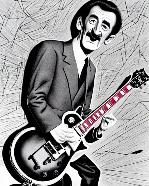 Image similar to barry chuckle ( shredding on a gibson les paul. guitar solo, bold, art by stanisław szukalski, 3 d 8 k )