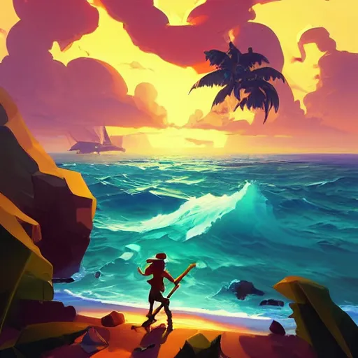 Image similar to painting treasure on sea of thieves game smooth median photoshop filter cutout vector, behance hd by jesper ejsing, by rhads, makoto shinkai and lois van baarle, ilya kuvshinov, rossdraws global illumination