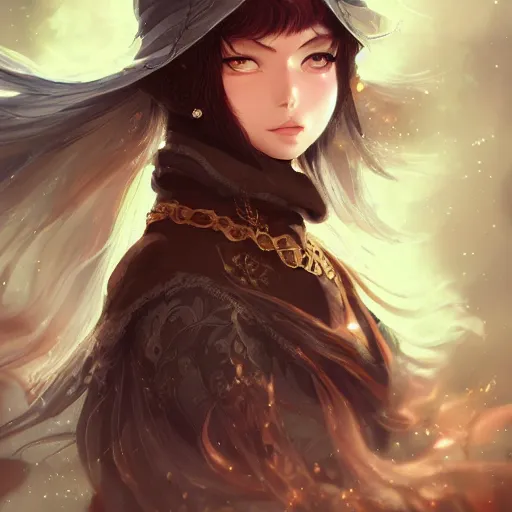 Image similar to !dream An anime young woman witch of the cold, scales and jewelry of gold and silver, intricate, digital painting, highly detailed, concept art, Artstation, Cgsociety, Artgerm, Studio Trigger, Wlop