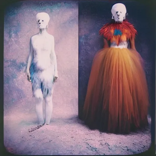 Image similar to kodak portra 4 0 0, wetplate, photo of a surreal artsy dream scene,, weird fashion, grotesque, extravagant dress, carneval, animal, wtf, photographed by paolo roversi style