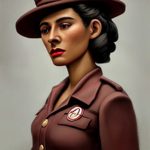 Prompt: A Hearts of Iron IV portrait of a Cuban young woman with high cheekbones. Good bone structure. Dressed in 1940s style. Highly detailed, fine Art, high detail, great lighting, 8k resolution, masterpiece, concept art, illustration, clear eyes, painting oil on canvas, octane render, HDR, trending on artstation, 4k, 8k, HD