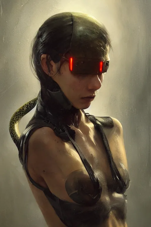 Prompt: snake, cyberpunk, oil painting, darkness, paint texture, digital painting, highly detailed, artstation, sharp focus, illustration, concept art, ruan jia, charlie bowater, tom bagshaw, norman rockwell