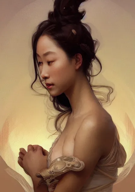 Prompt: pregnant simu liu, handsome, intricate, elegant, highly detailed, digital painting, artstation, concept art, smooth, sharp focus, illustration, art by artgerm and greg rutkowski and alphonse mucha and william - adolphe bouguereau