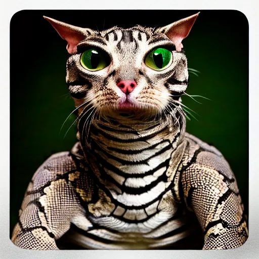 Image similar to a reptillian snake - cat - hybrid, animal photography