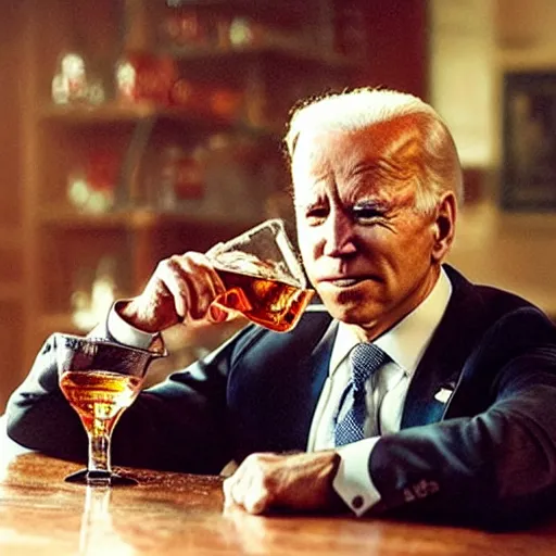 Prompt: “Joe Biden drinking a whiskey in My Darling Clementine, 8k, hyperrealistic”