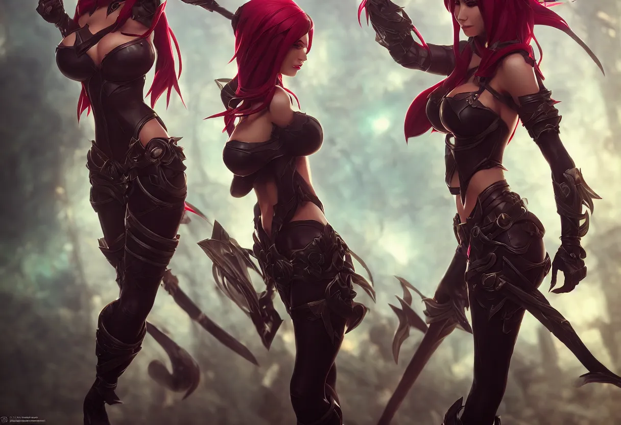 Image similar to female katarina from league of legends, hyper detailed, digital art, trending in artstation, cinematic lighting, studio quality, smooth render, unreal engine 5 rendered, octane rendered, art style by klimt and nixeu and ian sprigger and wlop and krenz cushart