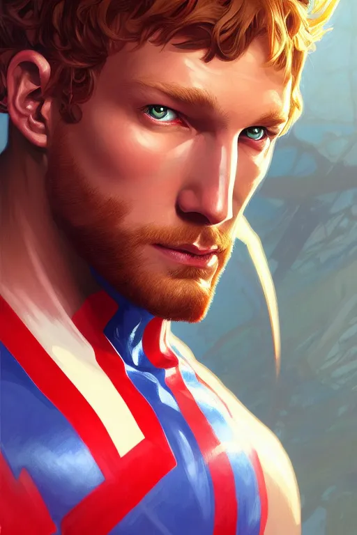 Prompt: a portrait of captain britain, fantasy, sharp focus, intricate, elegant, digital painting, artstation, matte, highly detailed, concept art, illustration, ambient lighting, art by ilya kuvshinov, artgerm, alphonse mucha, and greg rutkowski