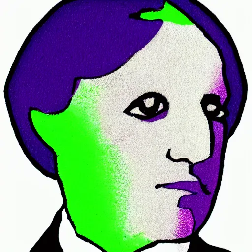 Prompt: NPC simple white and purple Bauhaus portrait in the style of Sarah Gordon