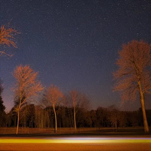 Image similar to Unidentified drones flying at night over trees, small town