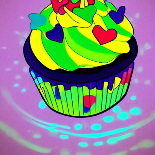 Image similar to colourful cupcake, cartoon style, anime