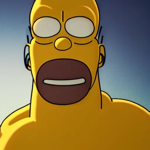 Image similar to CG lifelike Homer Simpson as Thanos, cinematic, 4K