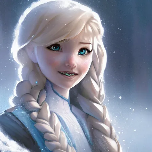 Prompt: A detailed portrait of the ice daughter on frozen throne, in the style of in the style of Greg Rutkowski, icy atmosphere, in style of Charles Sillem Lidderdale, artstation