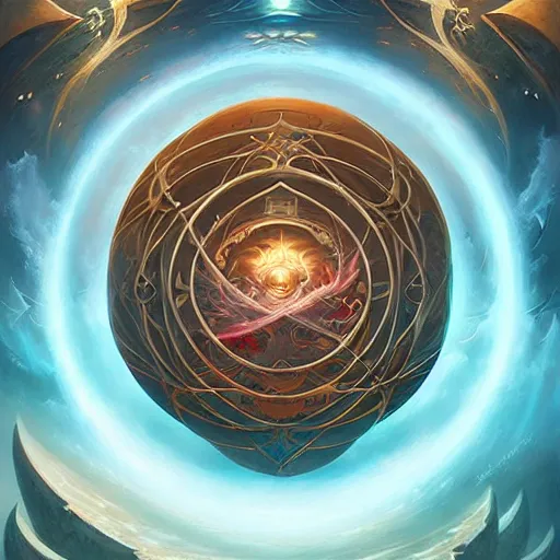 Image similar to Giant Floating Circular Ancient Sacred Calligraphy Structure by Peter Mohrbacher