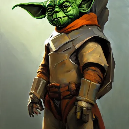 Image similar to greg manchess portrait painting of armored yoda as overwatch character, medium shot, asymmetrical, profile picture, organic painting, sunny day, matte painting, bold shapes, hard edges, street art, trending on artstation, by huang guangjian and gil elvgren and sachin teng