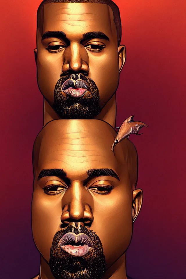 Prompt: portrait of kanye - west!!! fish hybrid, intricate, extremely detailed, digital painting, artstation, concept art, smooth, sharp focus, illustration, ambient lighting, art by artgerm and greg rutkowski and alphonse mucha and simon stalenhag