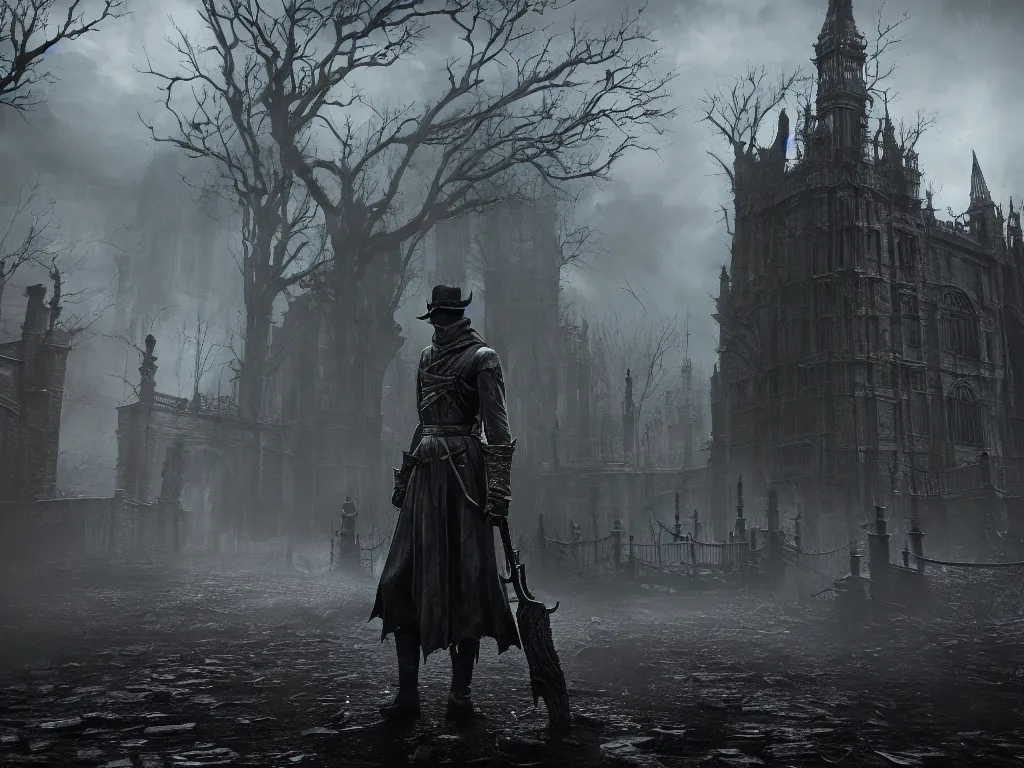 Image similar to bloodborne 2, dark, nighttime, victorian england style, horror, grotesque, serene, haunting, heavy atmosphere, claustrophobic, insanity, High Definition detail, 8K