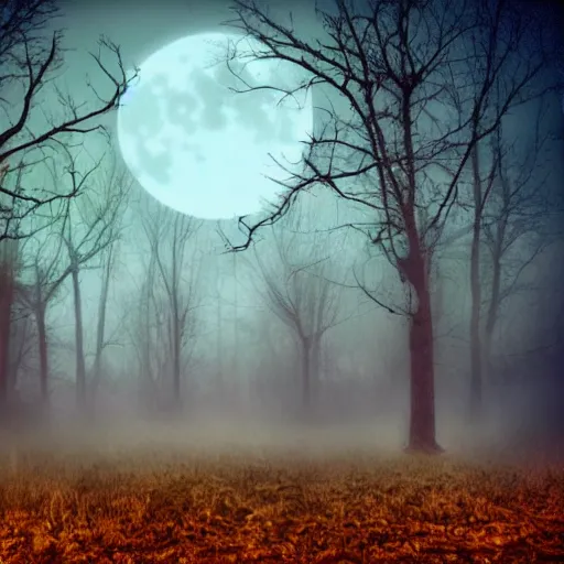 Prompt: a haunted circus deep in the middle of the forest, fog, realistic, moonlight