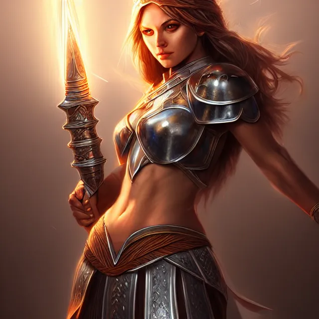 Prompt: beautiful cleric warrior with light powers, highly detailed, 4 k, hdr, smooth, sharp focus, high resolution, award - winning photo, artgerm, photorealistic