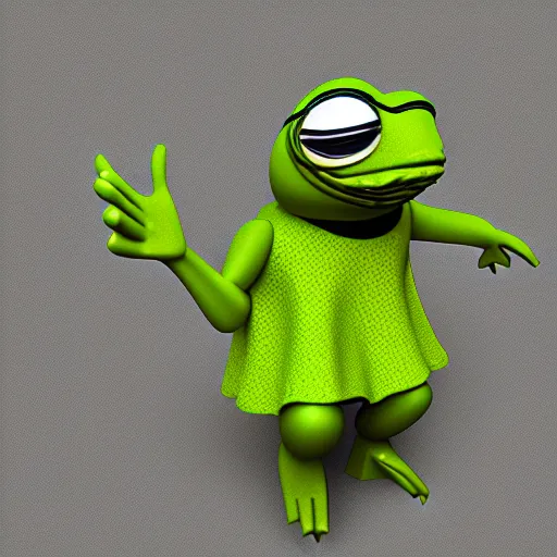 Prompt: a 3 d render of a pepe dressed in hippie clothes