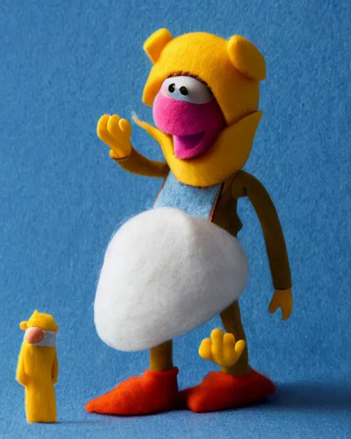 Image similar to jake from adventure time as a muppet. highly detailed felt. hyper real photo. 4 k.