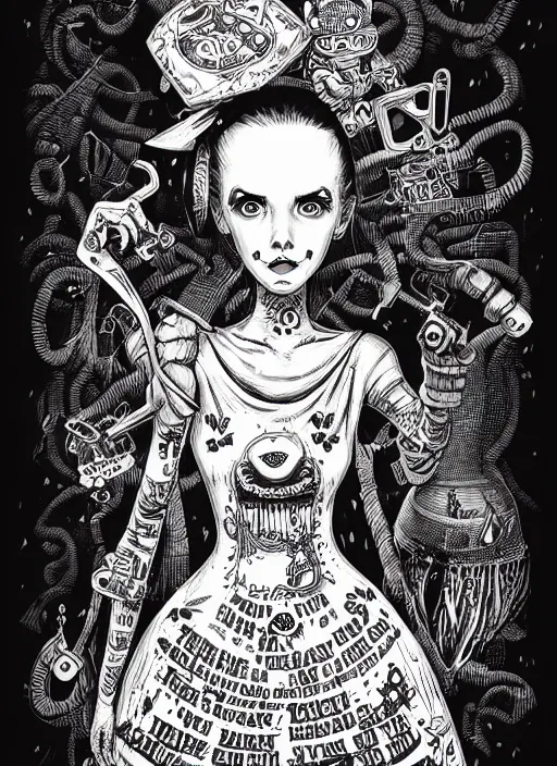 Image similar to a portrait of a pretty sewer punk young lady by joe fenton