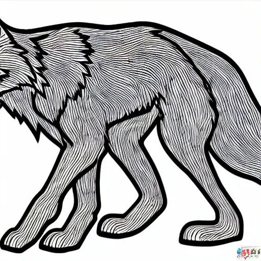 Image similar to wolf template base lineart, full-body view, simple, no color, coloring book style, high quality, HD, 8K