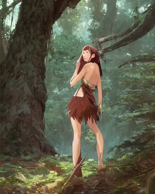 Image similar to a caucasian tribeswoman standing in the woods. By Makoto Shinkai, Stanley Artgerm Lau, WLOP, Rossdraws, James Jean, Andrei Riabovitchev, Marc Simonetti, krenz cushart, Sakimichan, D&D trending on ArtStation, digital art.