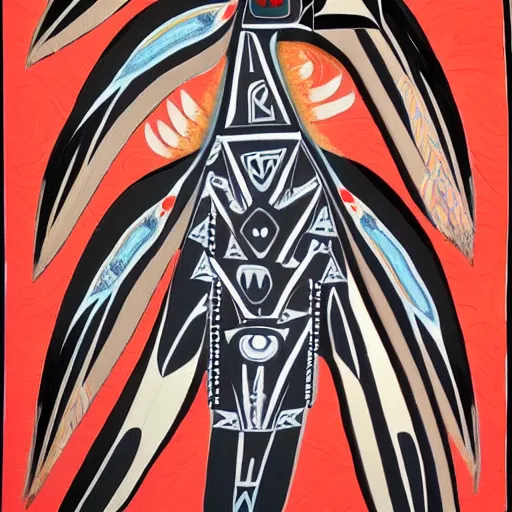 Prompt: indigenous haida art of a hawk
