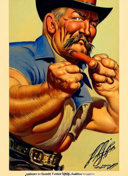 Image similar to old west circus strongman. portrait by jean giraud and anton otto fischer and john philip falter and will eisner and gil elvgren