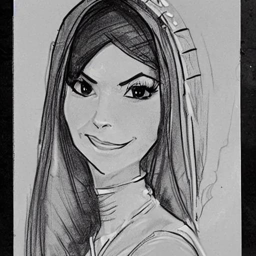 Image similar to milt kahl sketch of victoria justice as princess padme from star wars episode 3