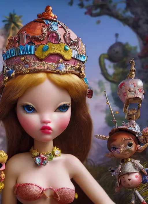 Image similar to highly detailed closeup, profile portrait of tin toy fairytale princess bikini, unreal engine, nicoletta ceccoli, mark ryden, earl norem, lostfish, global illumination, detailed and intricate environment