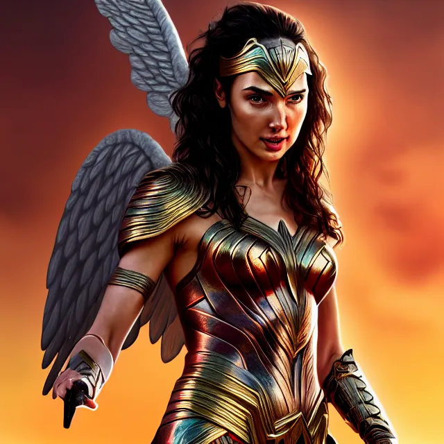 Image similar to beautiful angel warrior queen gal gadot in ornate robes, highly detailed, 8 k, hdr, award - winning, trending on artstation, ann stokes