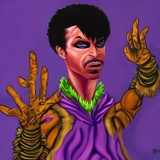 Prompt: a painting of prince as a werewolf boogie monster in the style of the warriors