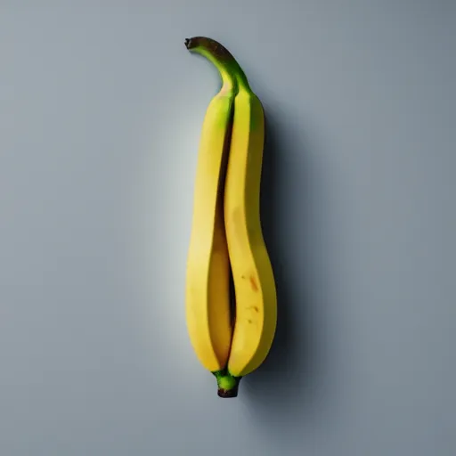 Prompt: render of one banana sitting on a white table, minimalism, octane render, hyperrealistic,