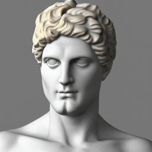 Image similar to a greek god marble statue with a neon ring around the head, 3 d render