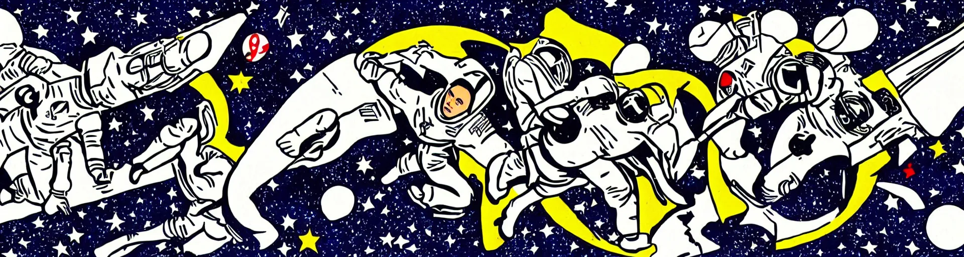 Image similar to astronauts in the space by roy lichtenstein