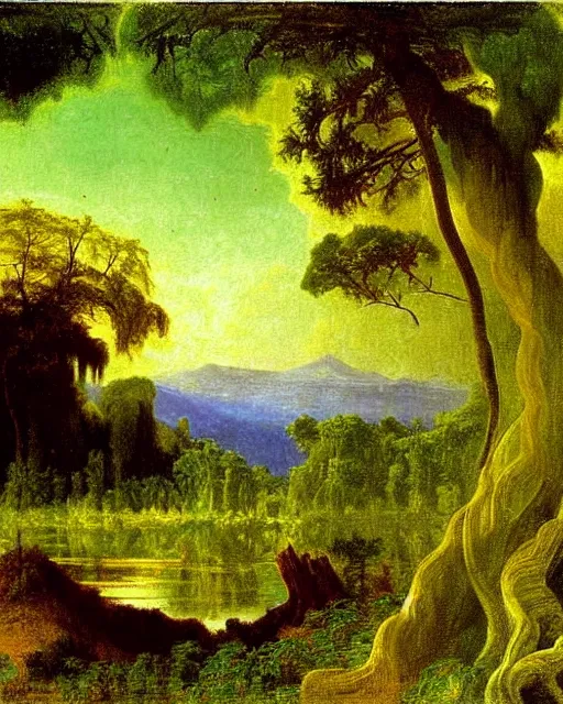 Image similar to Fibonacci lake, golden ratio, nature lanscape, by Albert Bierstadt, Affandi