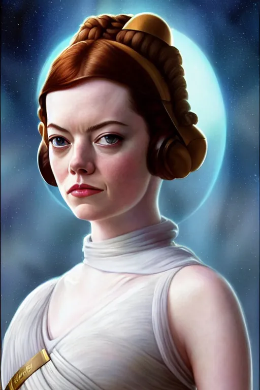 Prompt: emma stone as princess leia in star wars, by magali villeneuve and william bouguereau, 4 k