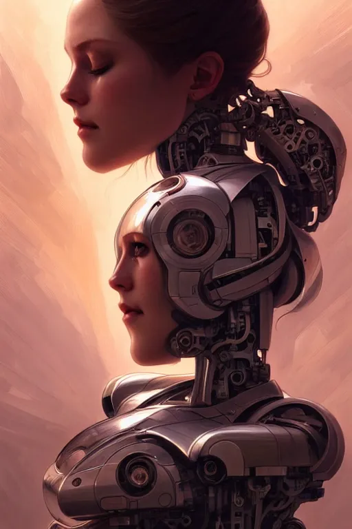 Image similar to beautiful crying! female mechanical android!, half portrait, intricate detailed environment, photorealistic!, intricate, elegant, highly detailed, digital painting, artstation, concept art, smooth, sharp focus, illustration, art by artgerm and greg rutkowski and alphonse mucha