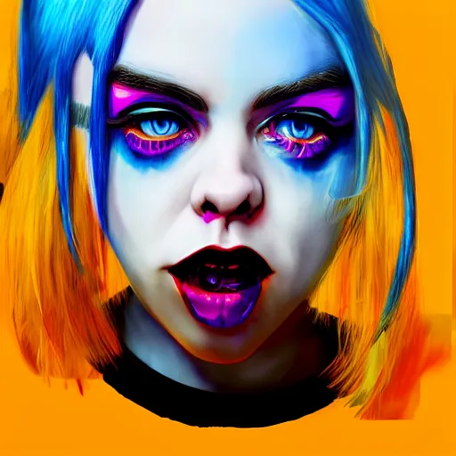 Prompt: Billie Eilish as Harley Quinn digital art 4k detail