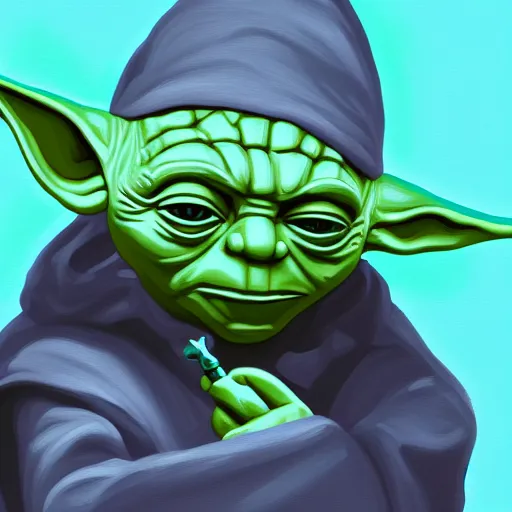 Prompt: Yoda hitting a blunt, Digital painting