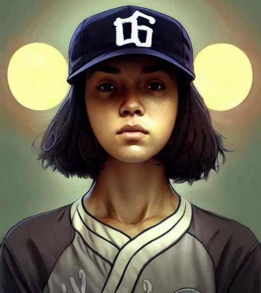 Image similar to symmetry ( clementine from the walking dead wearing her iconic baseball ( letter d ) hat portrait ) ultra detailed, intricate, anime, dynamic lighting, digital art, digital painting, art station, wlop, sharp focus, illustration, art by artgerm and greg rutkowski and alphonse mucha