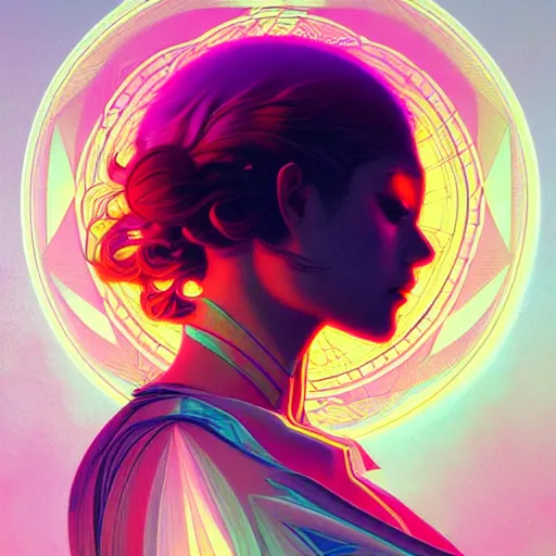Image similar to abstract sacred geometry universal mesh, vaporwave aesthetic, colorful, psychedelic, digital painting, artstation, concept art, smooth, sharp focus, illustration, art by artgerm and greg rutkowski and alphonse mucha