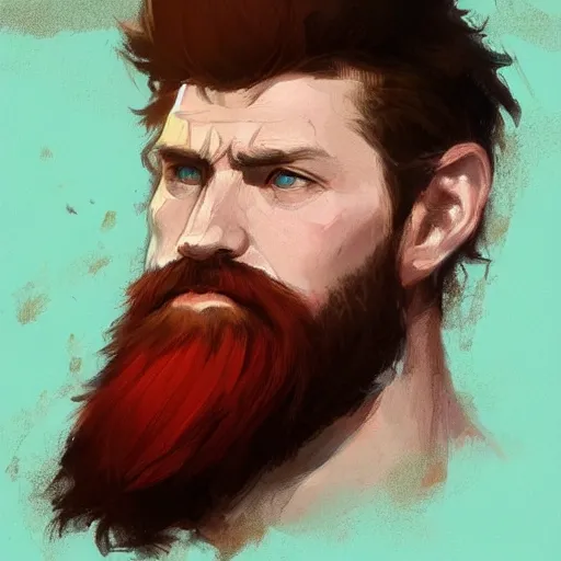 Prompt: portrait of a man by greg rutkowski, he is about 3 0 years old, english, short red hair, blue eyes, red beard, highly detailed portrait, digital painting, artstation, concept art, smooth, sharp foccus ilustration, artstation hq